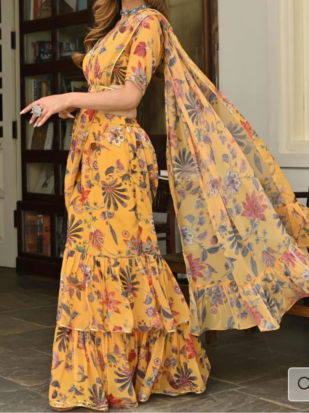 Pre-Drapped Ruffled Saree - Picture 2 of 3